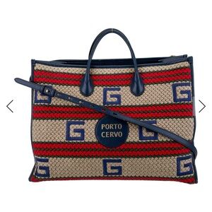 Gucci Web Square G Cannes Navy and Red Tote Bag